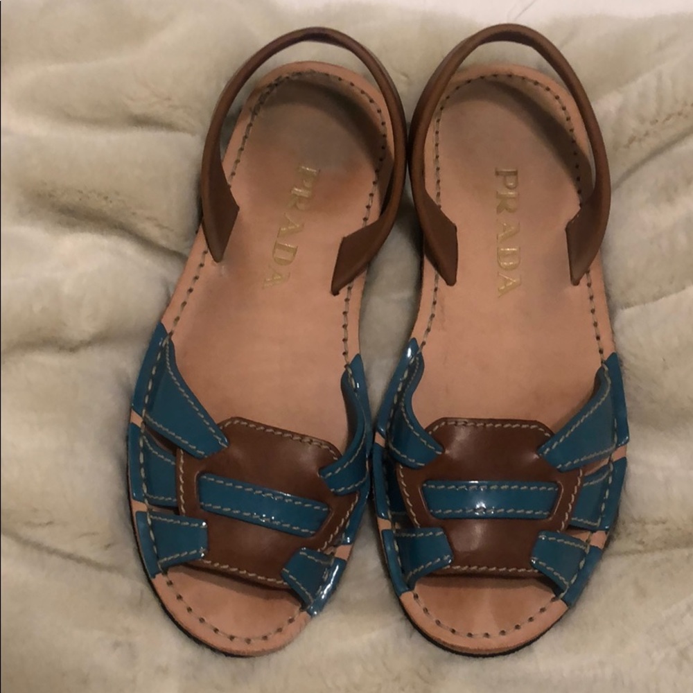 Prada brown and teal leather sandals